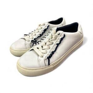 Tory Burch Sport Ruffled Leather Low Top Designer Sneakers White Blue Women's 7M